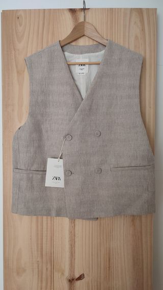 chaleco cruzado lino zara indiano