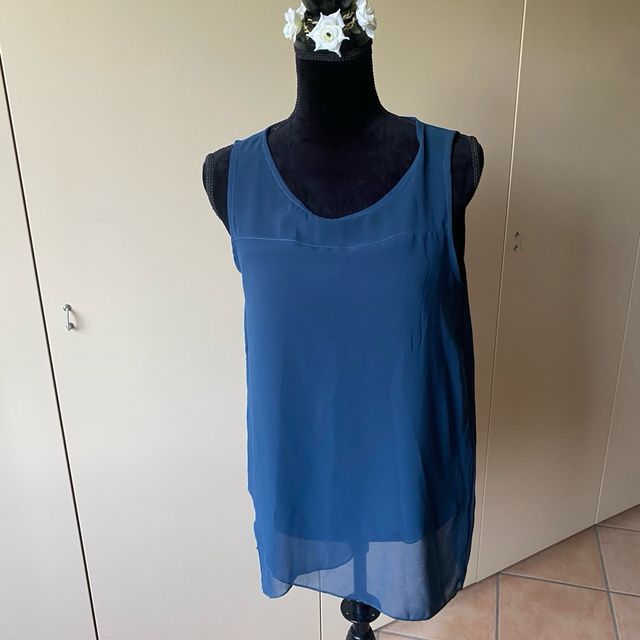 Canotta donna blu navi scuro cn fondo assimettico