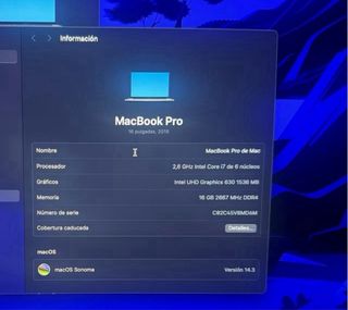 MacBook Pro 16” Touch Bar 2019 i7 2.6GHz 16GB RAM 