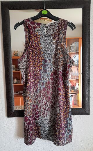 Natura Vestido Estampado Plumas Pavo Real 38-40.
