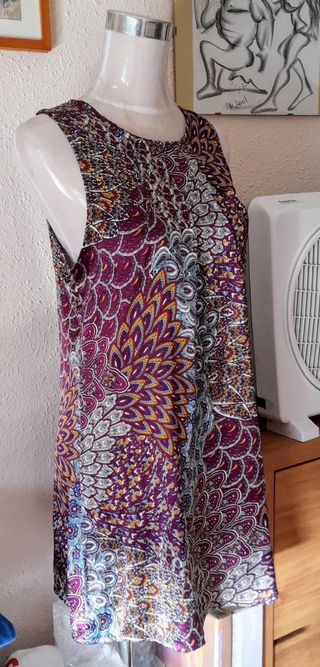 Natura Vestido Estampado Plumas Pavo Real 38-40.