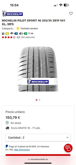 2 neumaticos 255/35/19 Michelin Pilot sport 4s