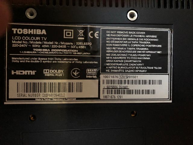 Televisión Toshiba de 22 pulgadas