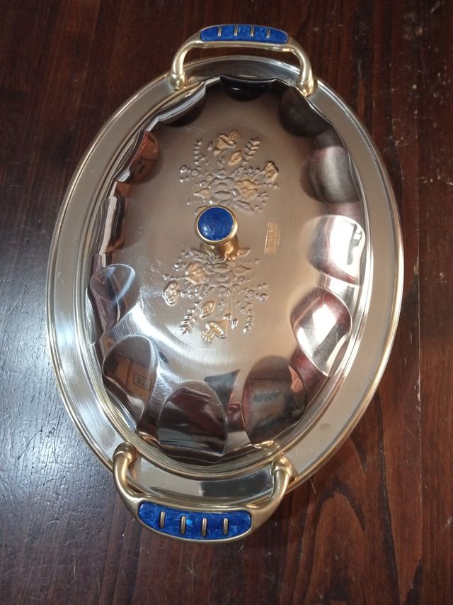 Vassoio con coperchio acciaio18/10 e oro