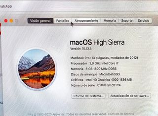 MACBOOK PRO 2012 2,9 GHz INTEL CORE i7