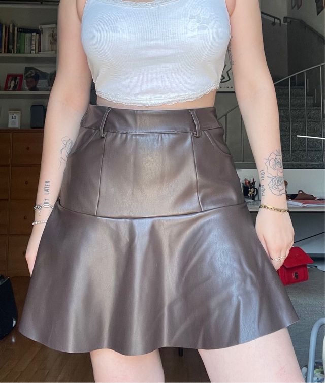 Gonna marrone similpelle