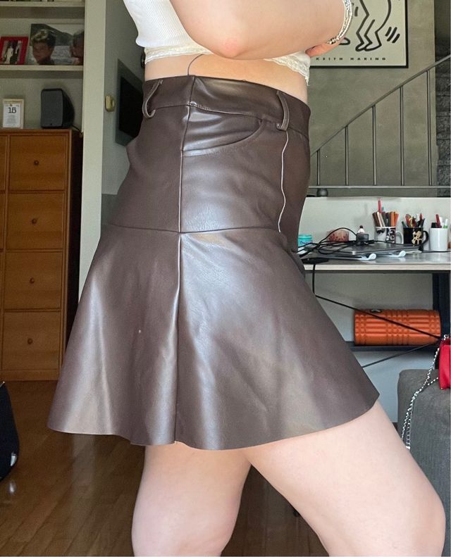 Gonna marrone similpelle
