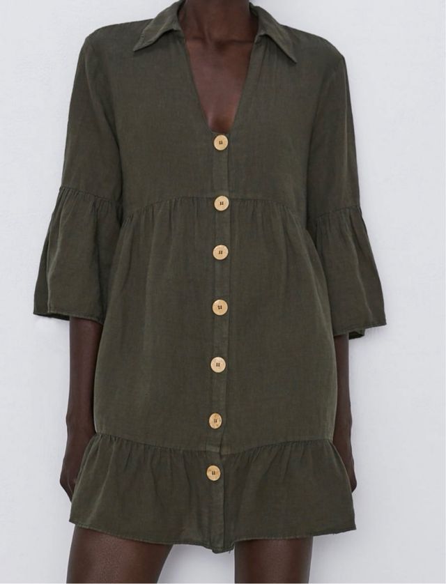 Vestido verde caqui Zara