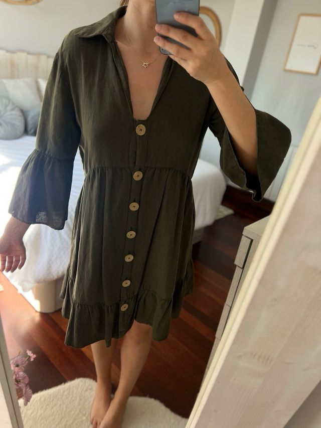 Vestido verde caqui Zara