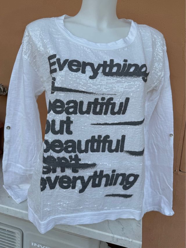 Maglietta donna maniche lunghe pailettes davanti