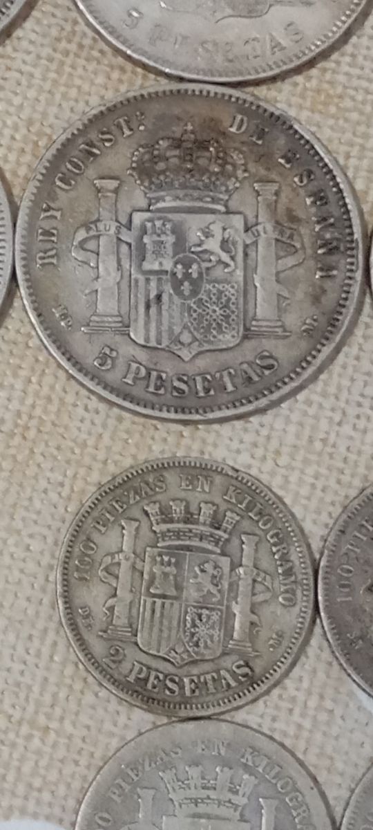 Monete in argento da 5 e 2 peseta