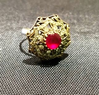 Anillo cóctel plata oro piedra roja