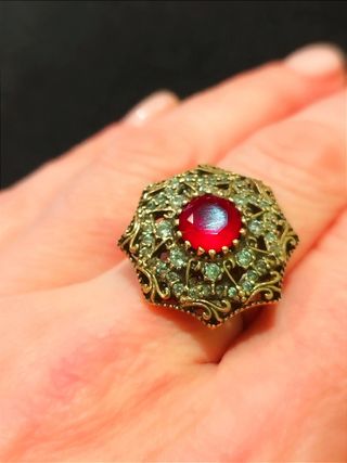 Anillo cóctel plata oro piedra roja