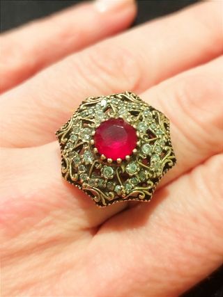 Anillo cóctel plata oro piedra roja