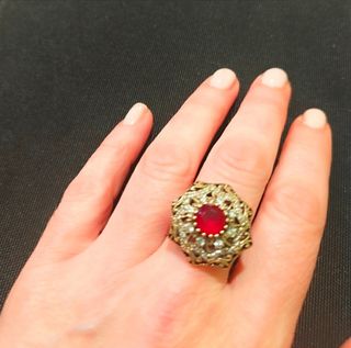 Anillo cóctel plata oro piedra roja