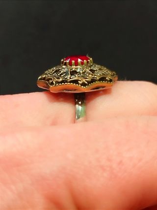 Anillo cóctel plata oro piedra roja