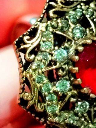 Anillo cóctel plata oro piedra roja