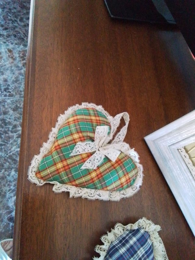 Corazones de tela, vintage, adorno rustico