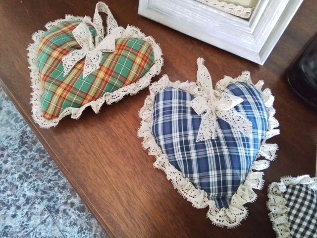 Corazones de tela, vintage, adorno rustico