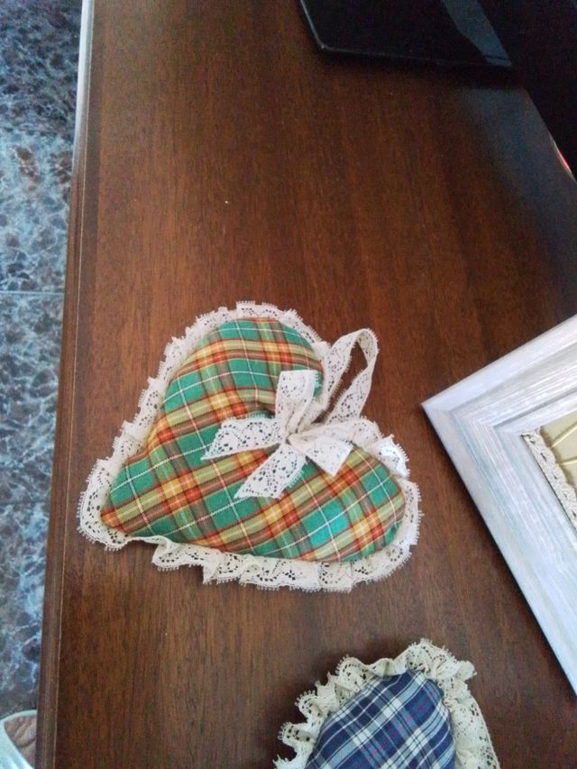 Corazones de tela, vintage, adorno rustico