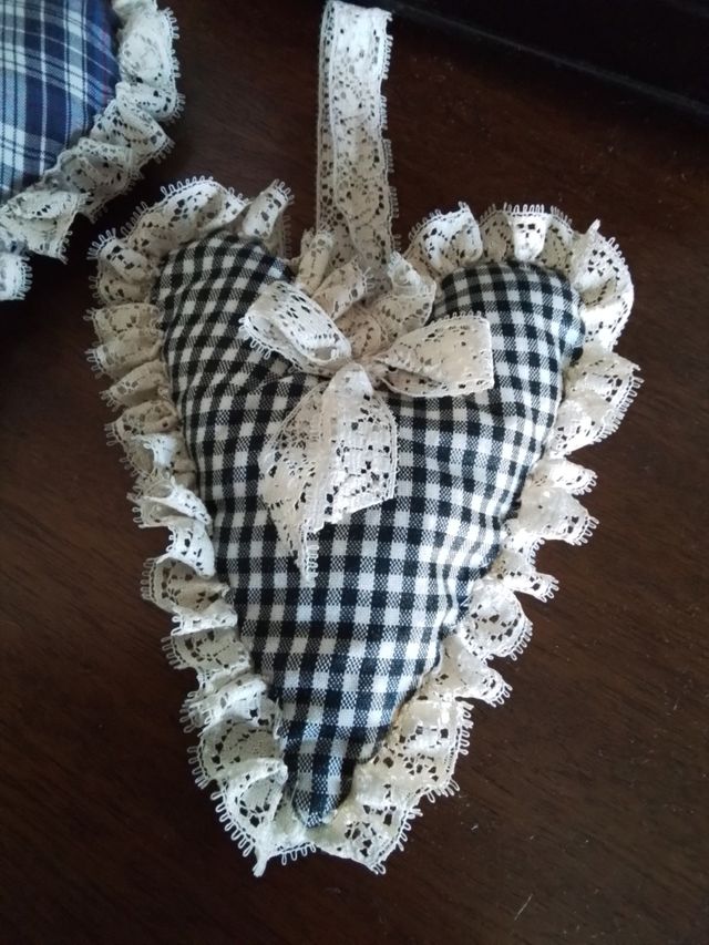 Corazones de tela, vintage, adorno rustico