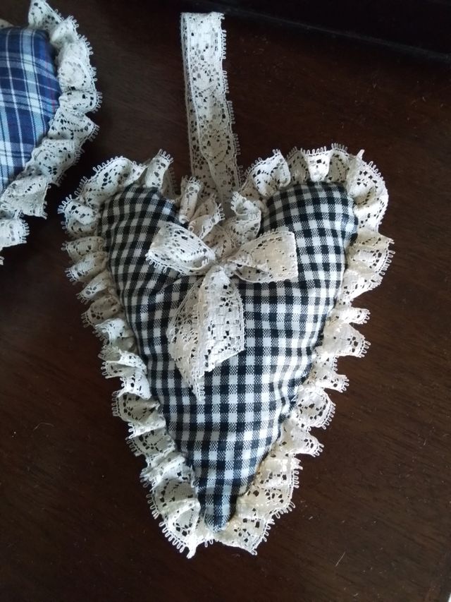 Corazones de tela, vintage, adorno rustico