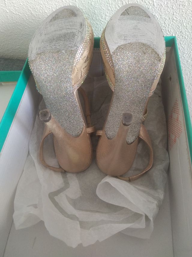 Sandalias de Tacón nude brillantes