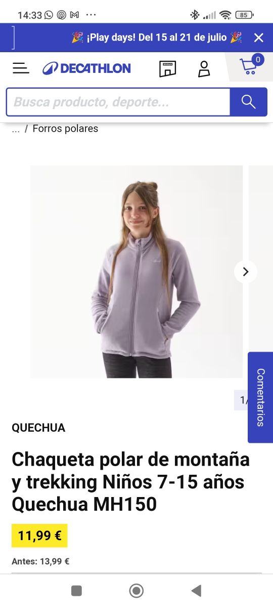 Chaqueta polar Decathlon 10 años niña