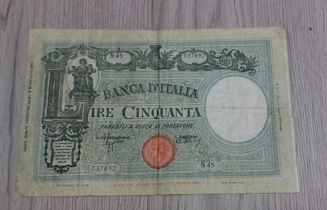 Banconota lire cinquanta vintage 1943
