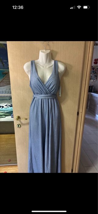 Vestito da sera celeste lurex NUOVO