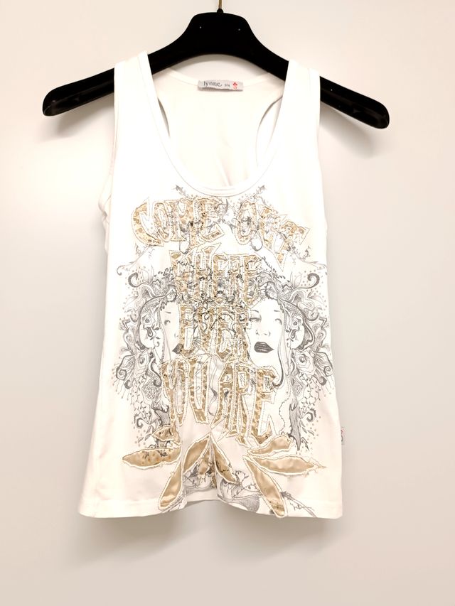 Tank top/canotta bianca con disegno Y2K per donna