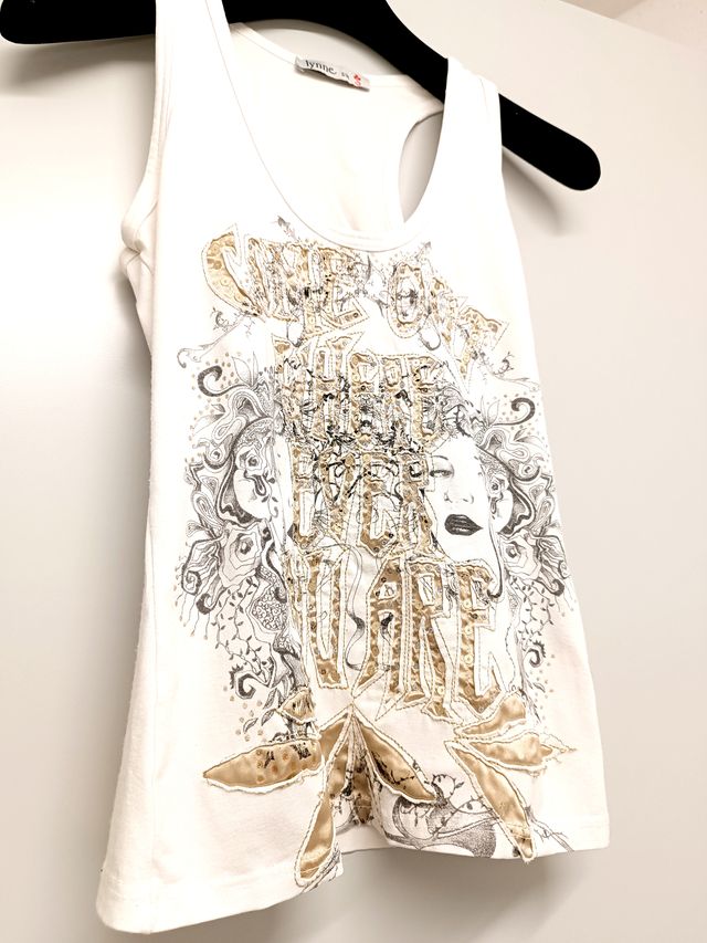 Tank top/canotta bianca con disegno Y2K per donna
