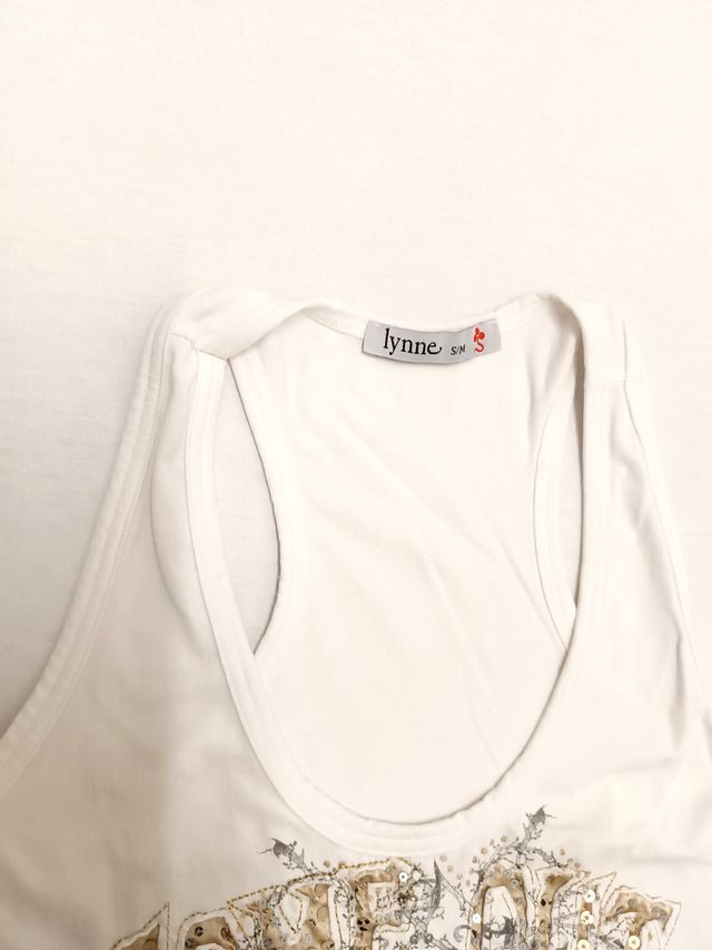 Tank top/canotta bianca con disegno Y2K per donna