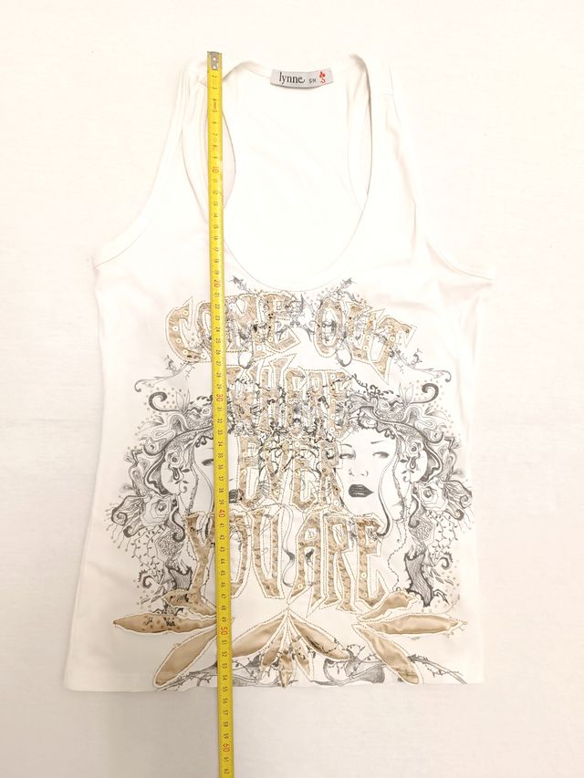 Tank top/canotta bianca con disegno Y2K per donna