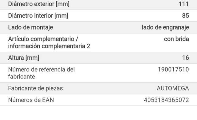 Anillo del reten del cigueñal VW