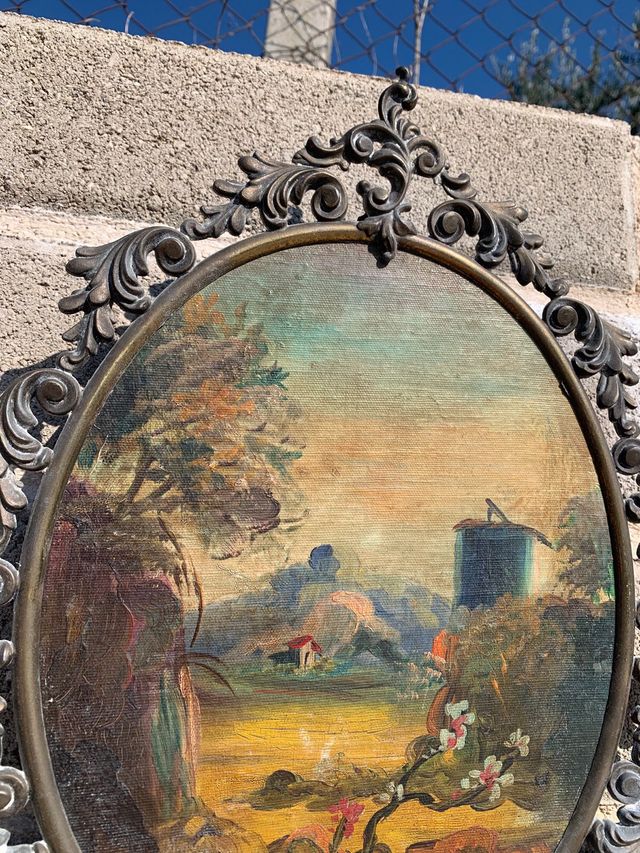 Quadro antico pittura con cornice di ottone