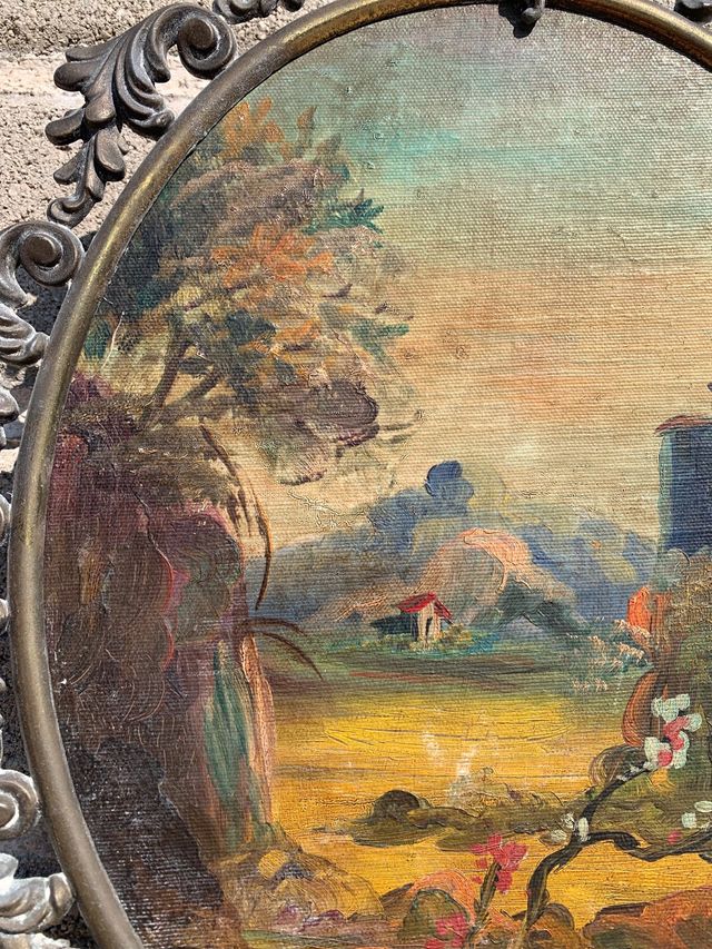 Quadro antico pittura con cornice di ottone