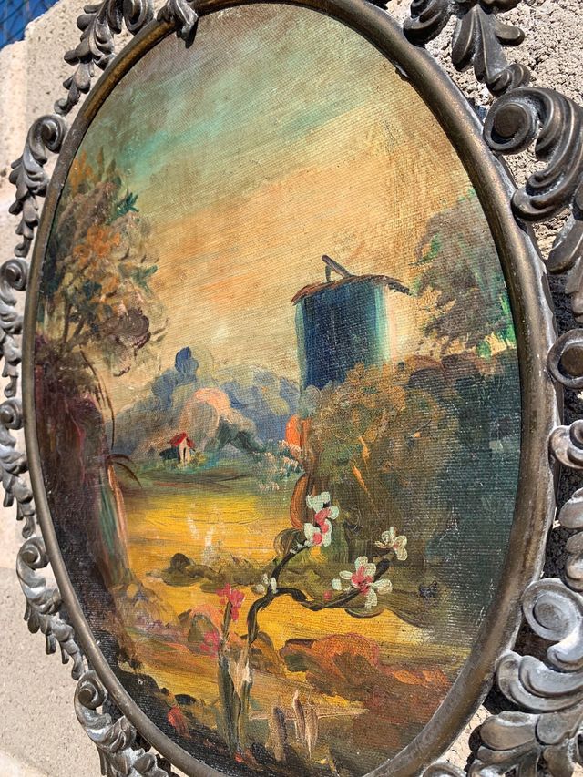 Quadro antico pittura con cornice di ottone