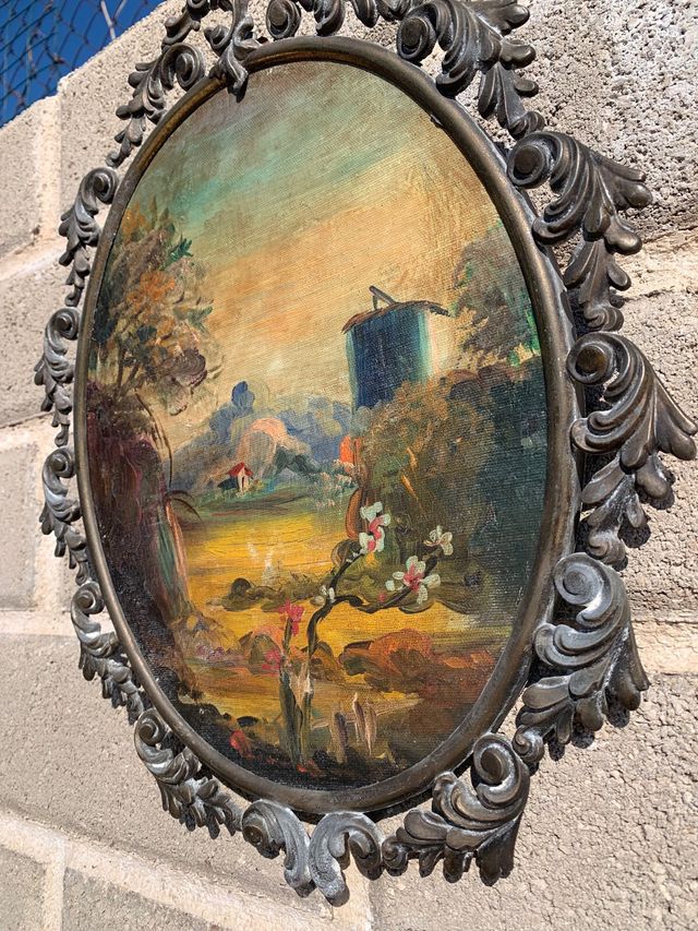 Quadro antico pittura con cornice di ottone