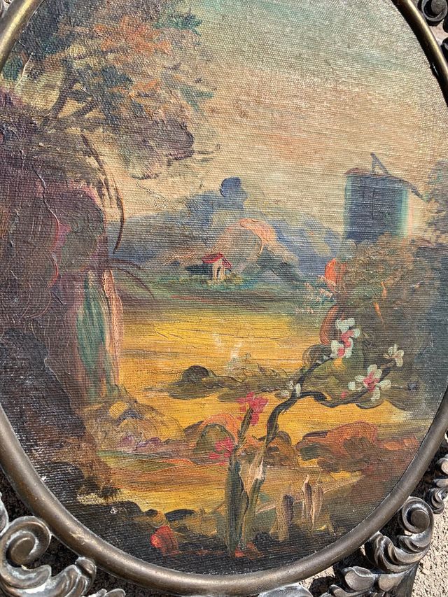 Quadro antico pittura con cornice di ottone