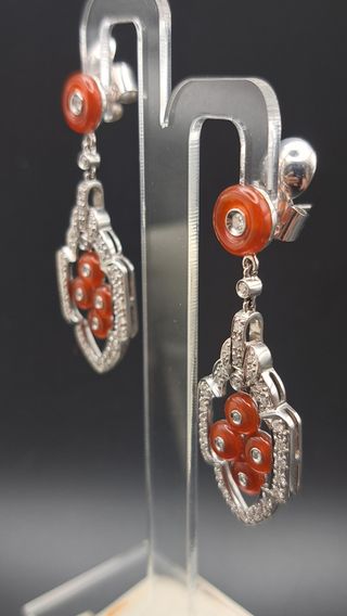 Pendientes de Oro 18K Blanco con Diamantes y Ágata