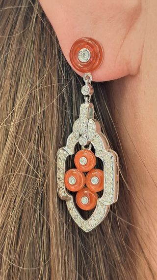 Pendientes de Oro 18K Blanco con Diamantes y Ágata