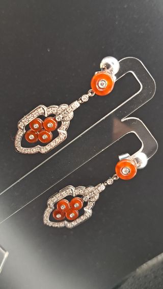 Pendientes de Oro 18K Blanco con Diamantes y Ágata