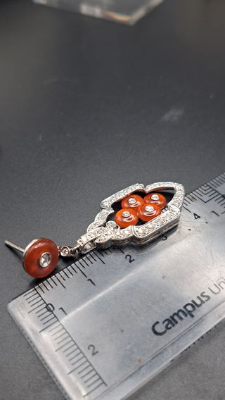 Pendientes de Oro 18K Blanco con Diamantes y Ágata