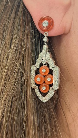 Pendientes de Oro 18K Blanco con Diamantes y Ágata