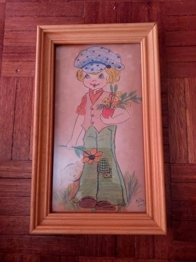 Moldura de madeira com desenho colorido