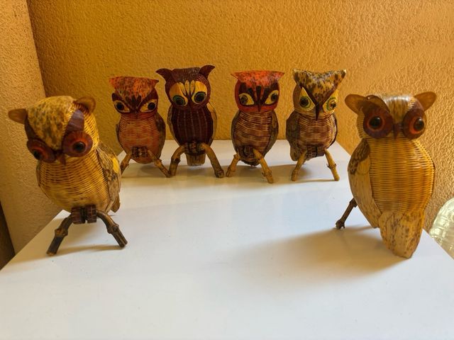 Seis buhos mimbre