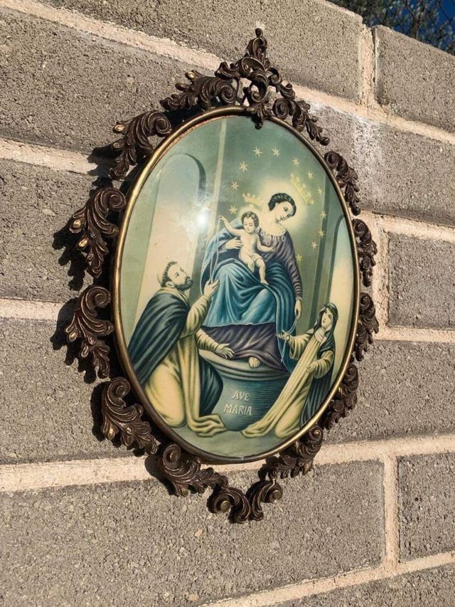 Quadro antico con cornice di ottone 42 cm