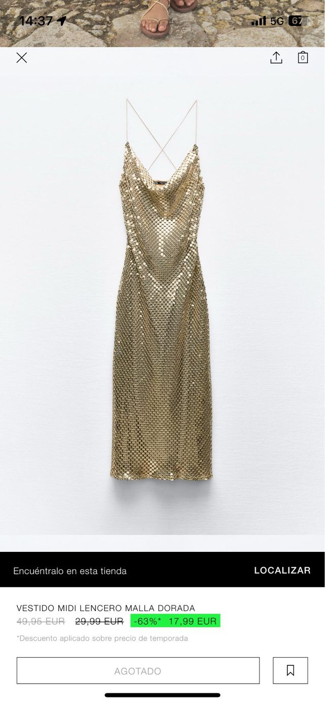 Vestido dorado lentejuelas zara