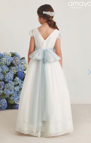 Vestido comunión, lazo verde agua